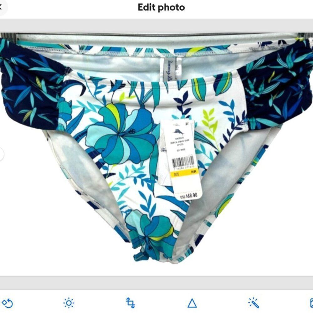 Tommy Bahama Tropical Swirl Bikini Bottom white medium blue new high waist